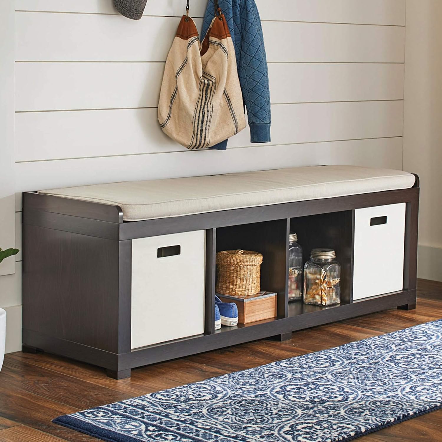 Better Homes and Gardens Storage Organizer Bench, 4-Cube, Espresso