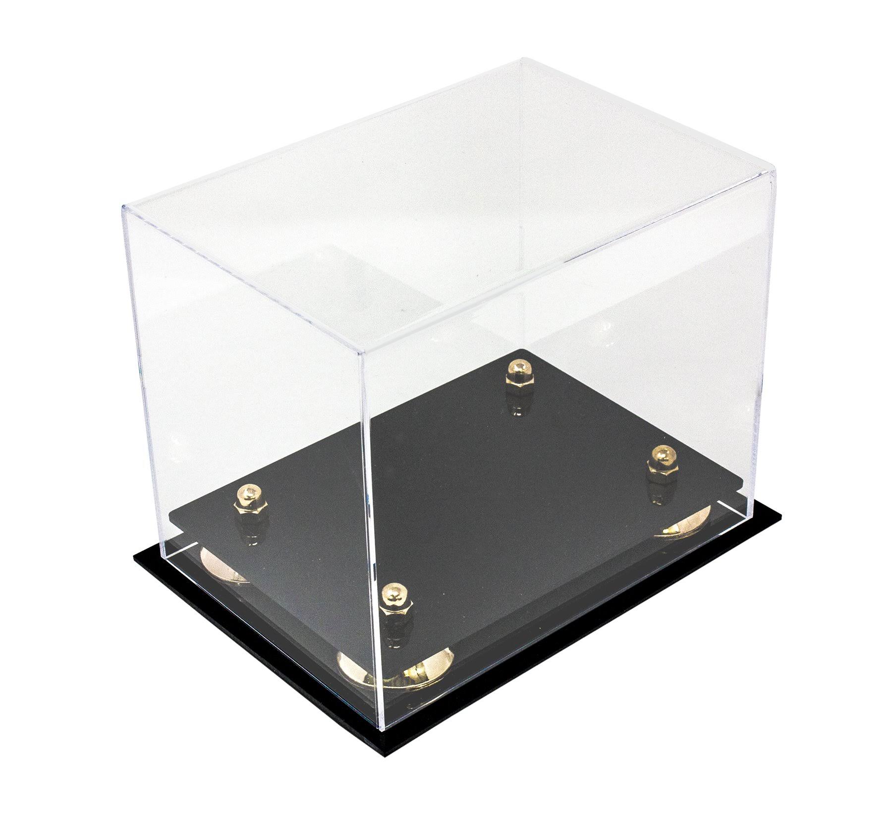 Versatile Deluxe Clear Acrylic Display Case - Small Rectangle Box with Black Risers 8.25 inch x 6 inch x 6.75 inch (a003-br)