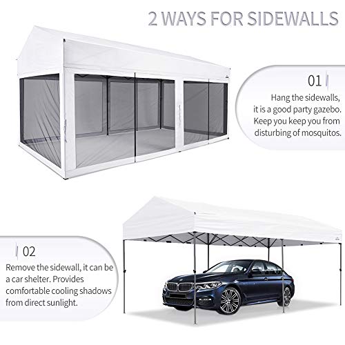 Suntime 10 Foot by 20 Foot Easy Pop Up Rectangular Canopy with Removable Sidewalls and Wheeled Carry Bag for Commercial and Recreational Use, White