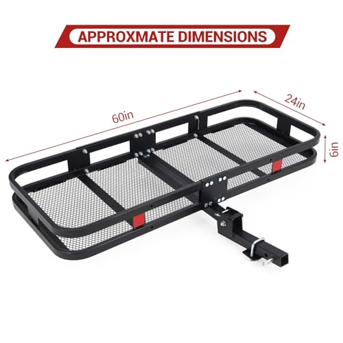 Hitch-Mounted Cargo Carrier | 60"x24"x14" Basket with 500 Lb Capacity | with Net and Straps | Fits 2-Inch Receivers | for Cars and SUVs