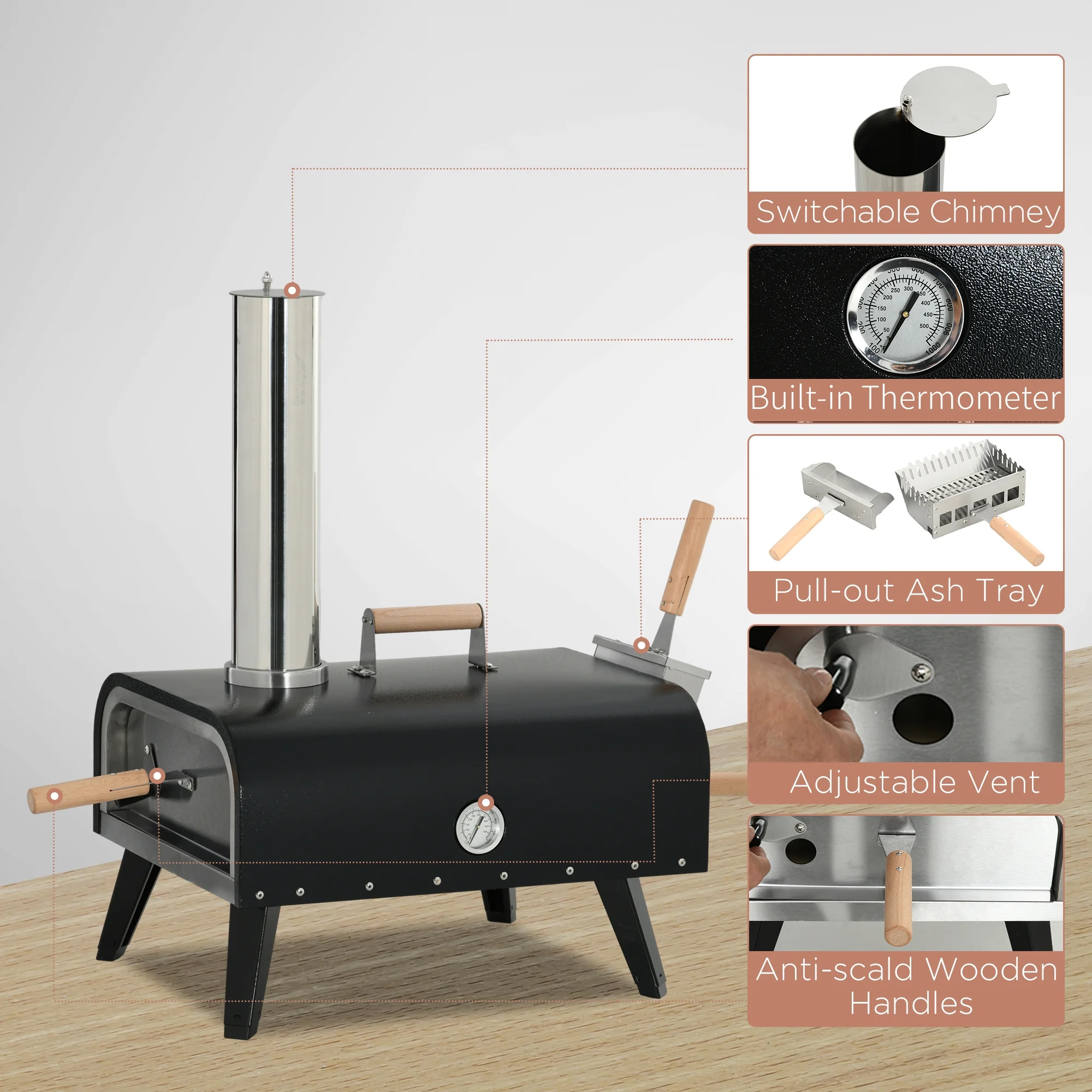Outsunny Outdoor Pizza Oven with Stone, 12 Wood Fired Pizza Maker