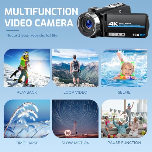 Camcorder Video Camera 4K Ultra HD 80MP Vlogging Camera for YouTube 18X Digital Zoom Recorder IR Night Version 3.0" IPS HD Screen With Handheld