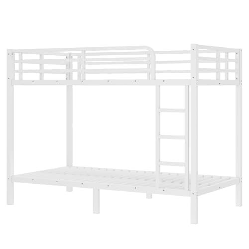Heavy Duty Bunk Bed Frame with Ladder, Twin XL Over Twin XL Bunk Beds with Safety Guardrails, Adults Bunk Beds with Noise-Reducing Rubber Stoppers