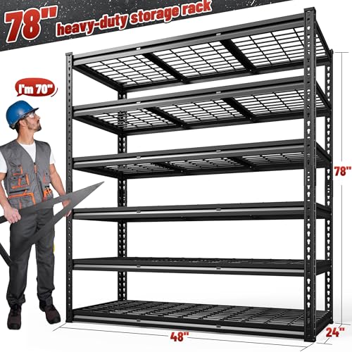 REIBII 60" W Garage Shelving 3000LBS Garage Shelving Heavy Duty Storage Shelves, 5 Tier Metal Shelves, Adjustable Industrial Shelf for Warehouse