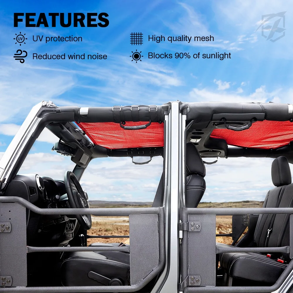 Xprite Sunshade Canopy for 2018+ Jeep Wrangler JLU - Blocks 90% Sunlight, UV Protection, Durable PVC Material