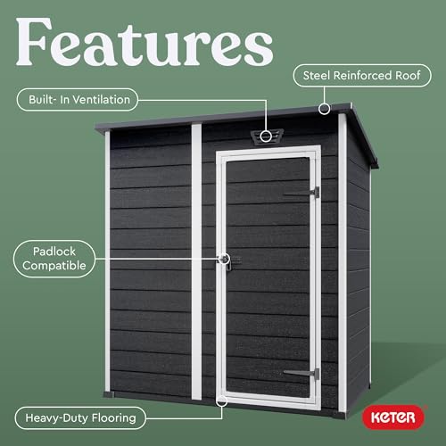 Keter Essential Shed 4x6 Resin Outdoor Storage Shed Ideal Storage for Patio Furniture, Garden Tools Bike Accessories, Beach Chairs and Lawn Mower