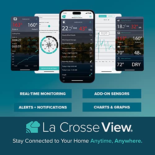 La Crosse Technology Professional Smart Wi-Fi Weather Station with Remote Monitoring (400 Foot Range), Wind and Rain Gauges