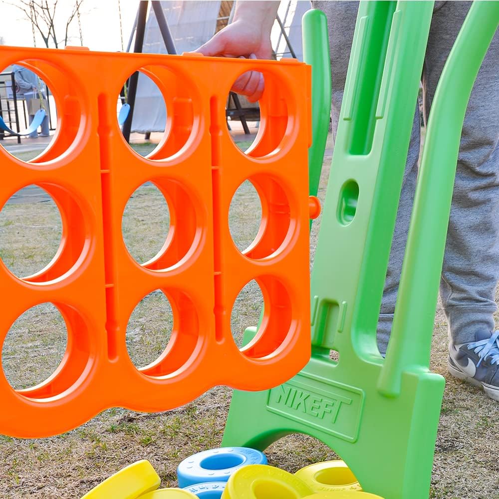 Oversized 4-to-score Jumbo connect in-a-row game Carry Bag Included,48”Giant plastic connect game set for Adults with cup holder,46 rings for kids