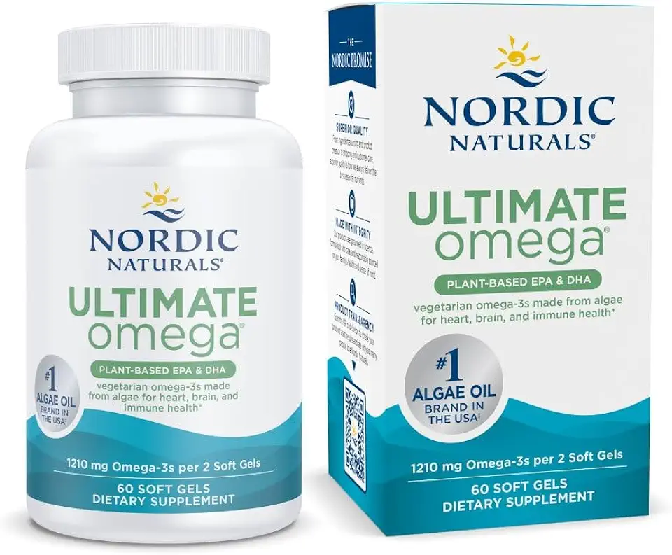Nordic Naturals Plant Based Ultimate Omega, Lemon Flavor - 60 Vegetarian Soft Gels - 1210 mg Omega-3 - Vegan EPA and DHA