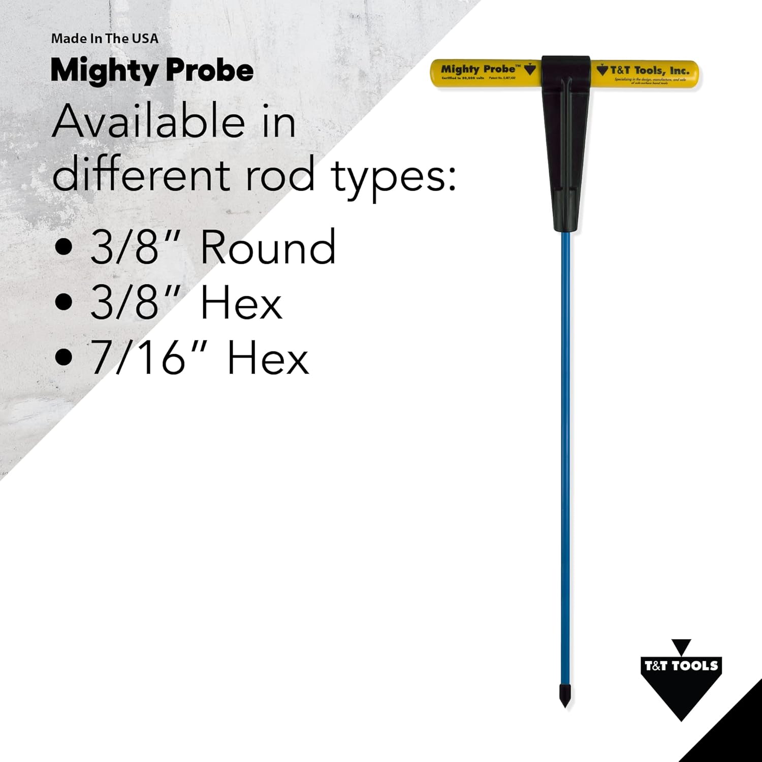 T&T Tools Mighty Probe Insulated Metal Soil Probe - 72-Inch Long Overall, w/ 7/16 Metal Hex Rod - Probing Rod, T-Handle Steel Rods, Landscaping Tools