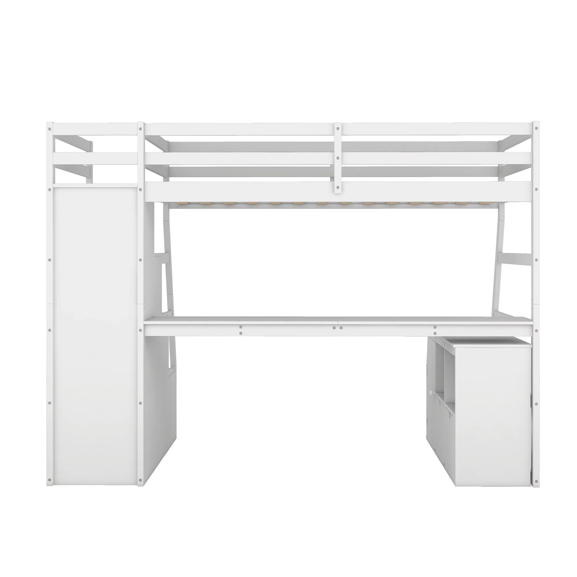 Twin Size Loft Bed Frame with 7 Drawers 2 Shelves and Desk, Health and Comfort Storage Shelves and Writing Desk, Wooden Loft Beds with Stairway