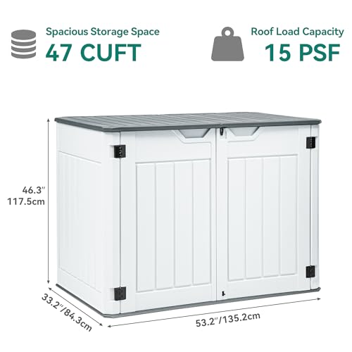 YITAHOME Outdoor Horizontal Storage Sheds w/o Shelf, Weather Resistant Resin Tool Shed, Multi-Opening Door for Storage of Bike, Trash Cans