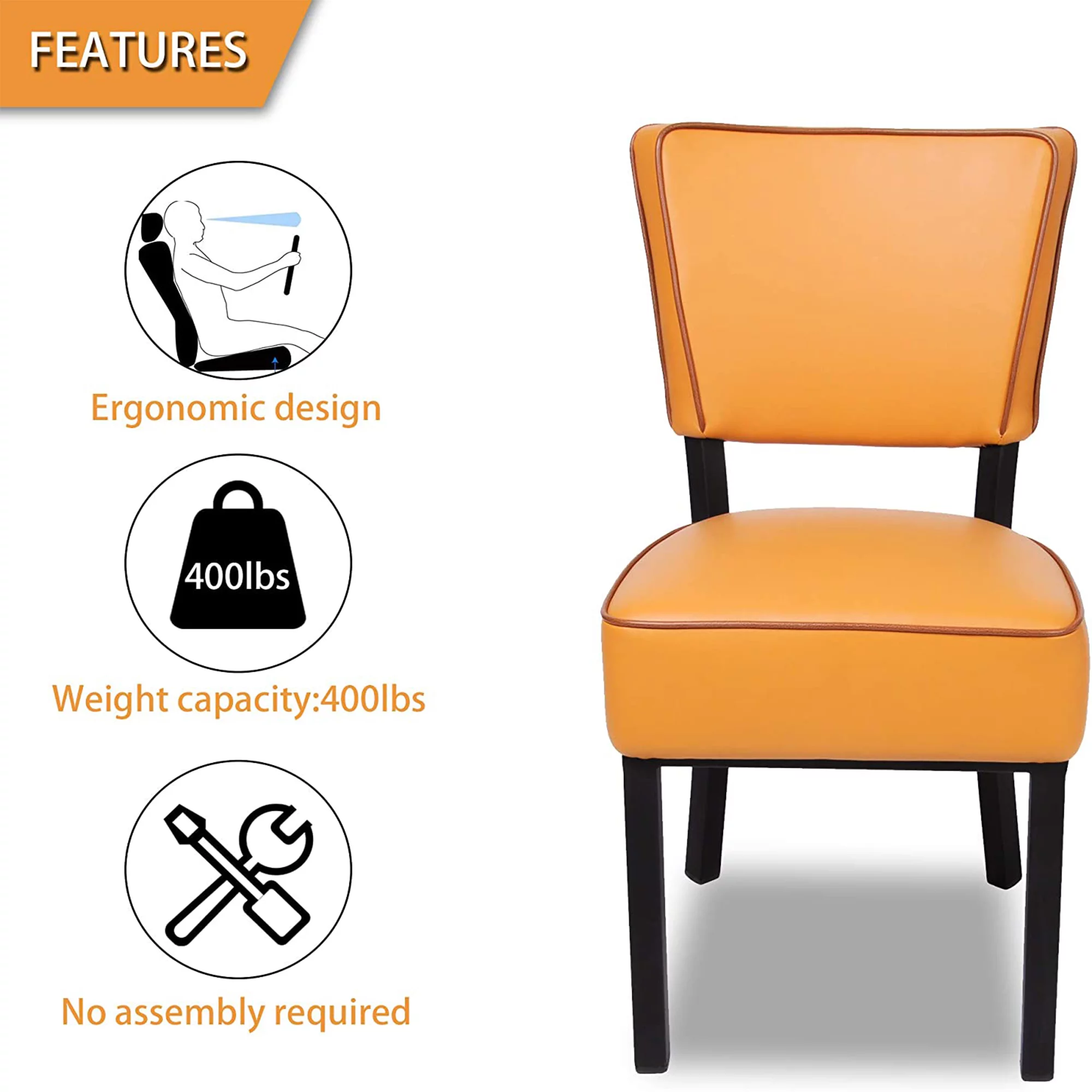 KARMAS PRODUCT Kitchen Dining Chairs Set of 2 Modern Classic Leather Side Chair for Dining Room Cafe Bedroom, Orange
