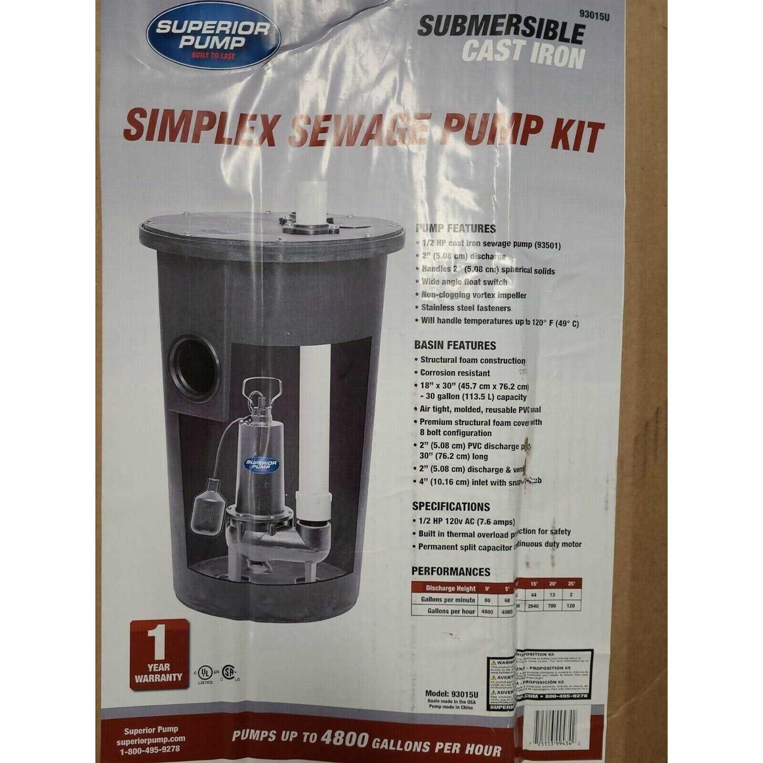 Superior Pump 1/2 HP Sewage Pump Kit with Basin - Shop Hardware Tools Online Store