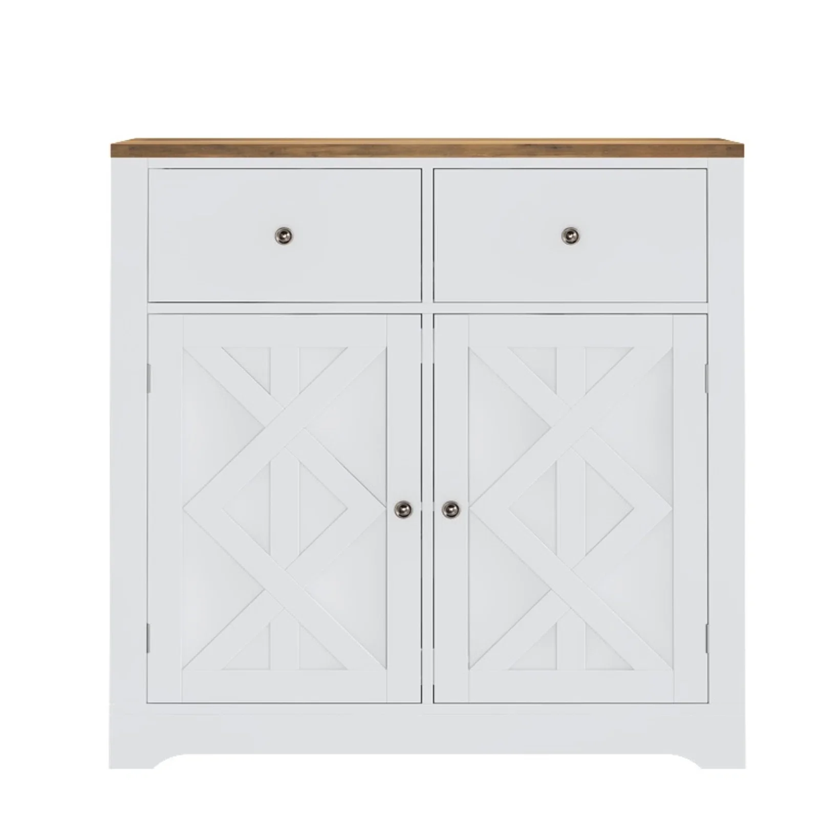Homfa Accent Cabinet with 2 Drawers & 2 Doors, 31.4'' Wide Farmhouse Storage Cabinet for Living Room, White
