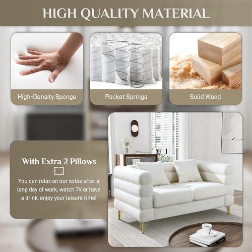 Cloud Couch for Living Room, 79" Modern Overstuffed Deep Seat Boucle Sherpa 3 Seater Sofa with 3 Pillows