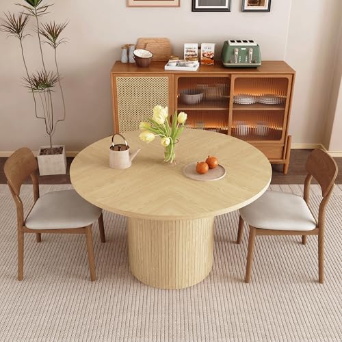 47 inch Round Dining Table for 4, Kitchen Table Dinner Table with 2-Layer Storage Shelf and Wood Slide Door for Home Dining Room Living Room (Walnut)