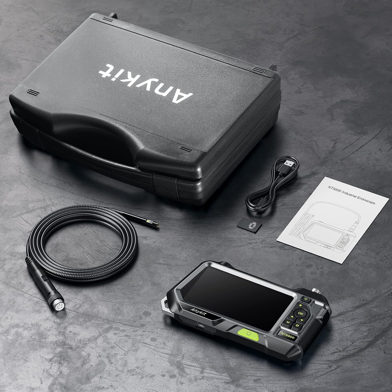 Dual Lens Endoscope with 5" IPS Screen, Anykit NTS500 5.5mm 1080P HD Borescope Inspection Camera, IP67 Waterproof Snake Camera with Lights & Tool Box