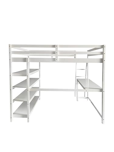 Queen Size Murphy Bed with Desk & Charging Station,Wall Bed Frame Folding into Cabinet Design w/LED & Storage Shelf for Small Space,Bedroom