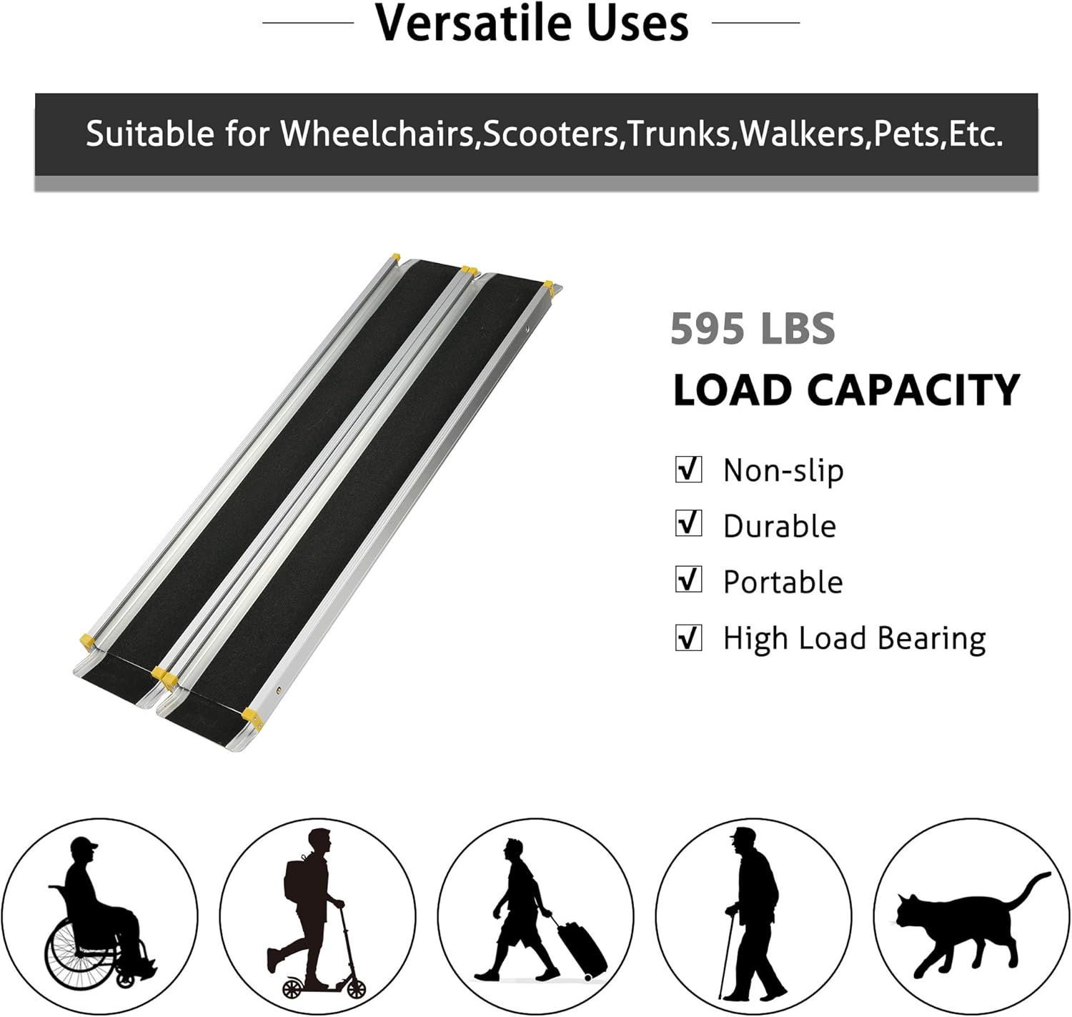 Wheelchair Ramp 7FT Portable Threashold Ramp Adjustable Telescoping Retractable Lightweight Loading Ramp for Home Stairs Steps Scooters Car Doorways