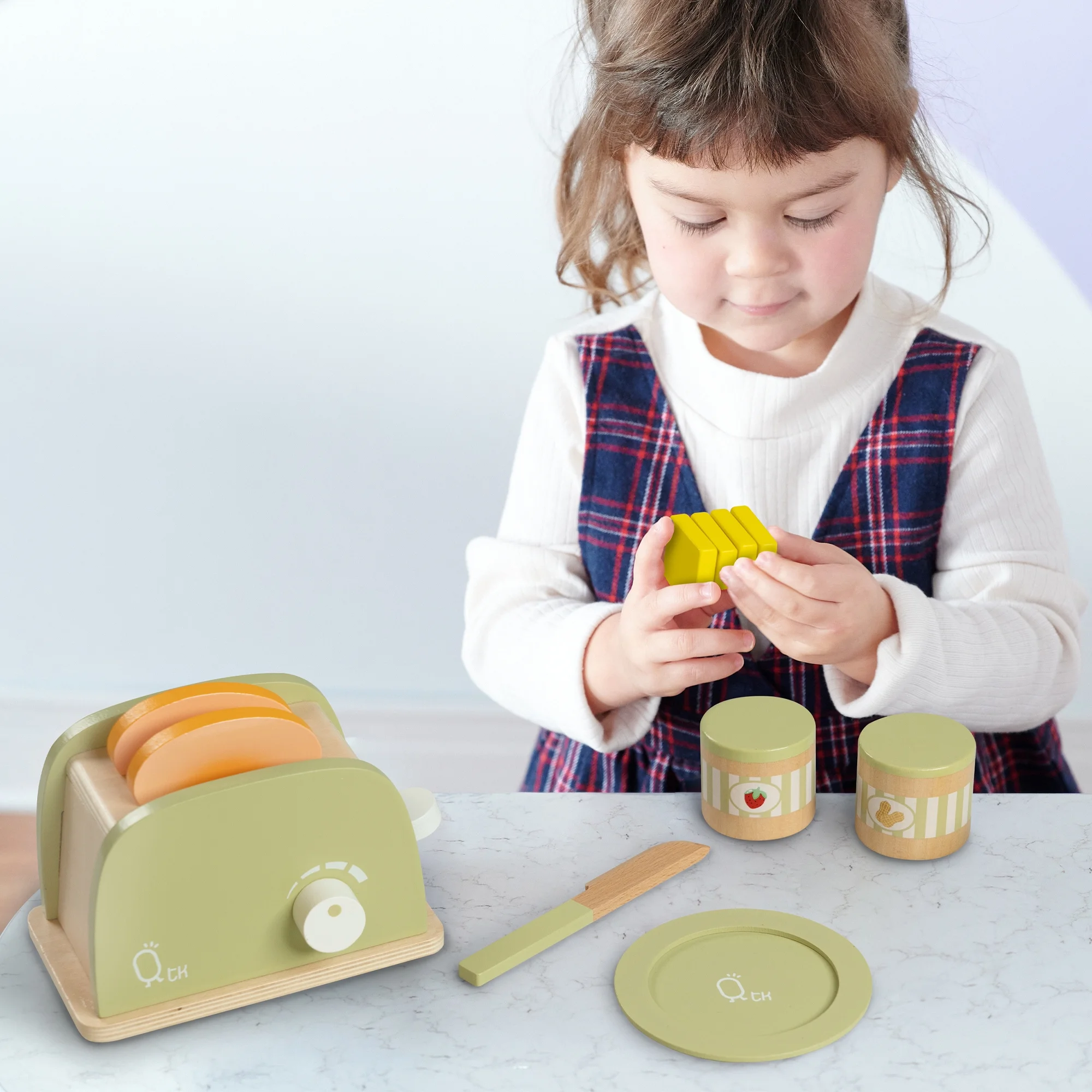 Teamson Kids Little Chef Frankfurt Wooden Toaster Play Kitchen Accessories, Green
