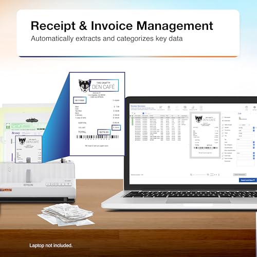 Epson RapidReceipt RR-400W Wireless Compact Desktop Color 2-Sided Receipt & Document Scanner with ScanSmart AI PRO Receipt Management & PDF Software