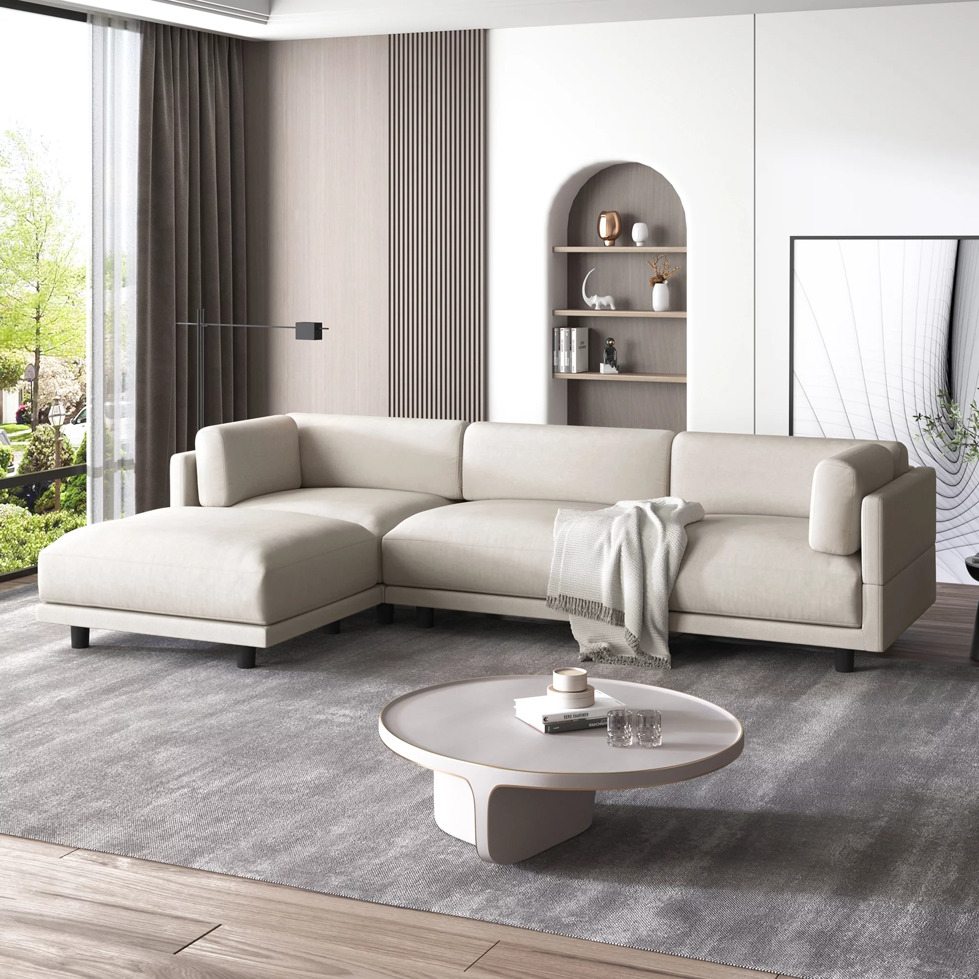 EUROCO 102.4&rdquo; Longer Oversized Convertible Sectional Sofa,Upholstery L Shaped Couch with Reversible Chaise,Beige