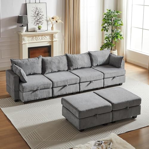 Oversized Modular Storage Sectional Sofa Customizable Seating Group Sofa&Couch Convertible Sleeper Sofabed with Movable Ottomans and Seat