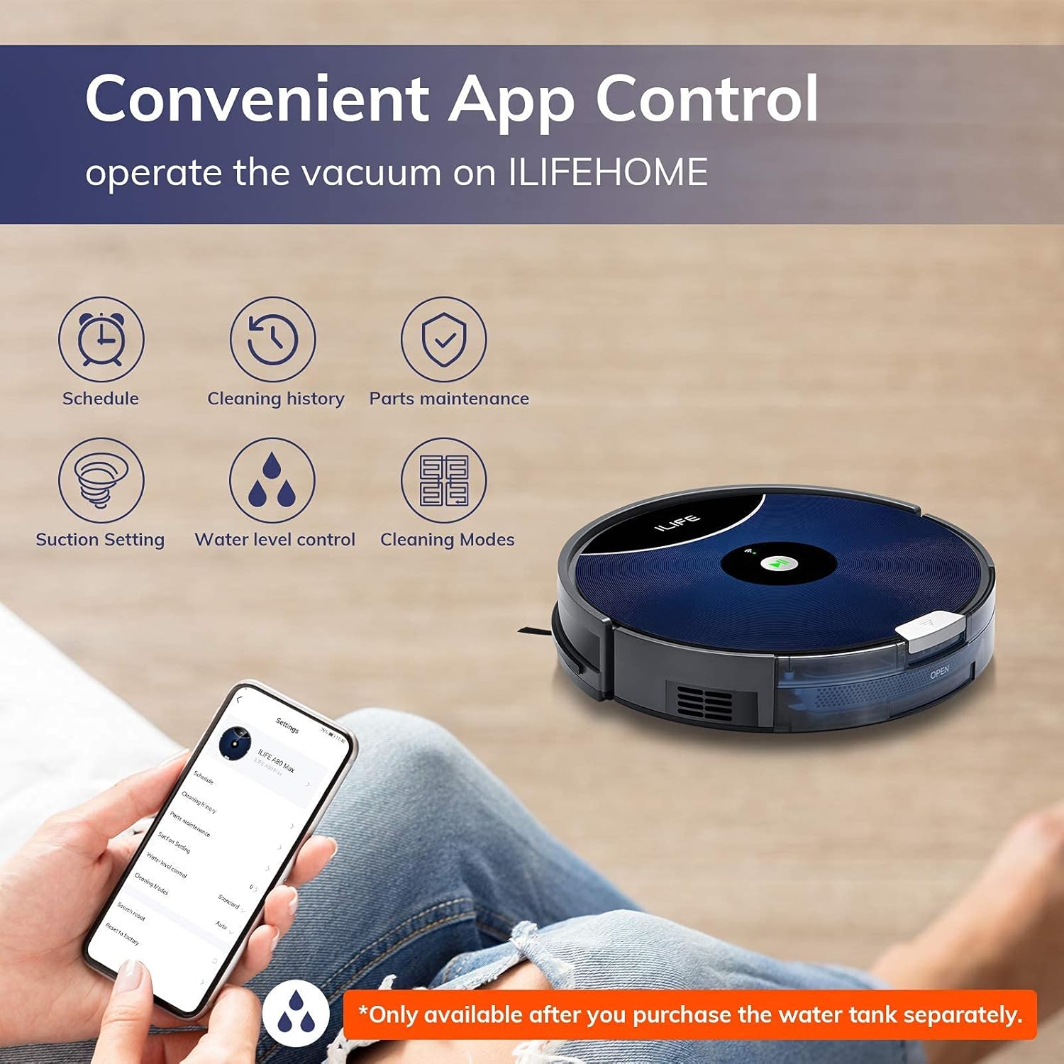 ILIFE A80 Max Robot Vacuum Cleaner, 2000Pa Max Suction, Wi-Fi Connected, Works with Alexa, 2-in-1 Roller Brush, Self-Charging, Slim and Quiet