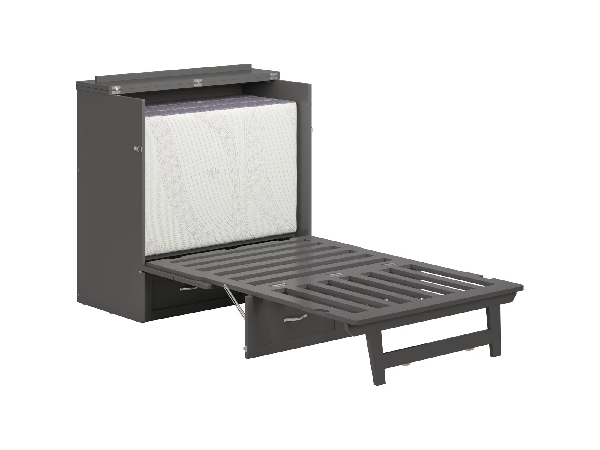 AFI Northfield Twin XL Solid Wood Murphy Bed Chest with Mattress, Drawer & Charger, Grey