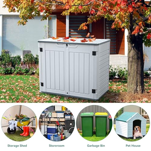 YITAHOME Outdoor Horizontal Storage Sheds w/o Shelf, Weather Resistant Resin Tool Shed, Multi-Opening Door for Storage of Bike, Trash Cans