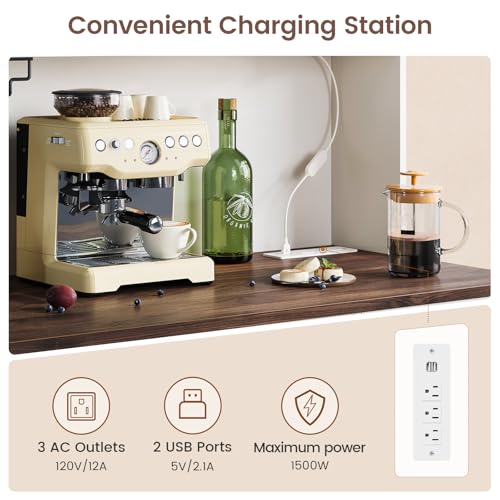 Buffet Cabinet with Storage & Charging Station, 53" Farmhouse Coffee Cabinet with Compartment Drawer