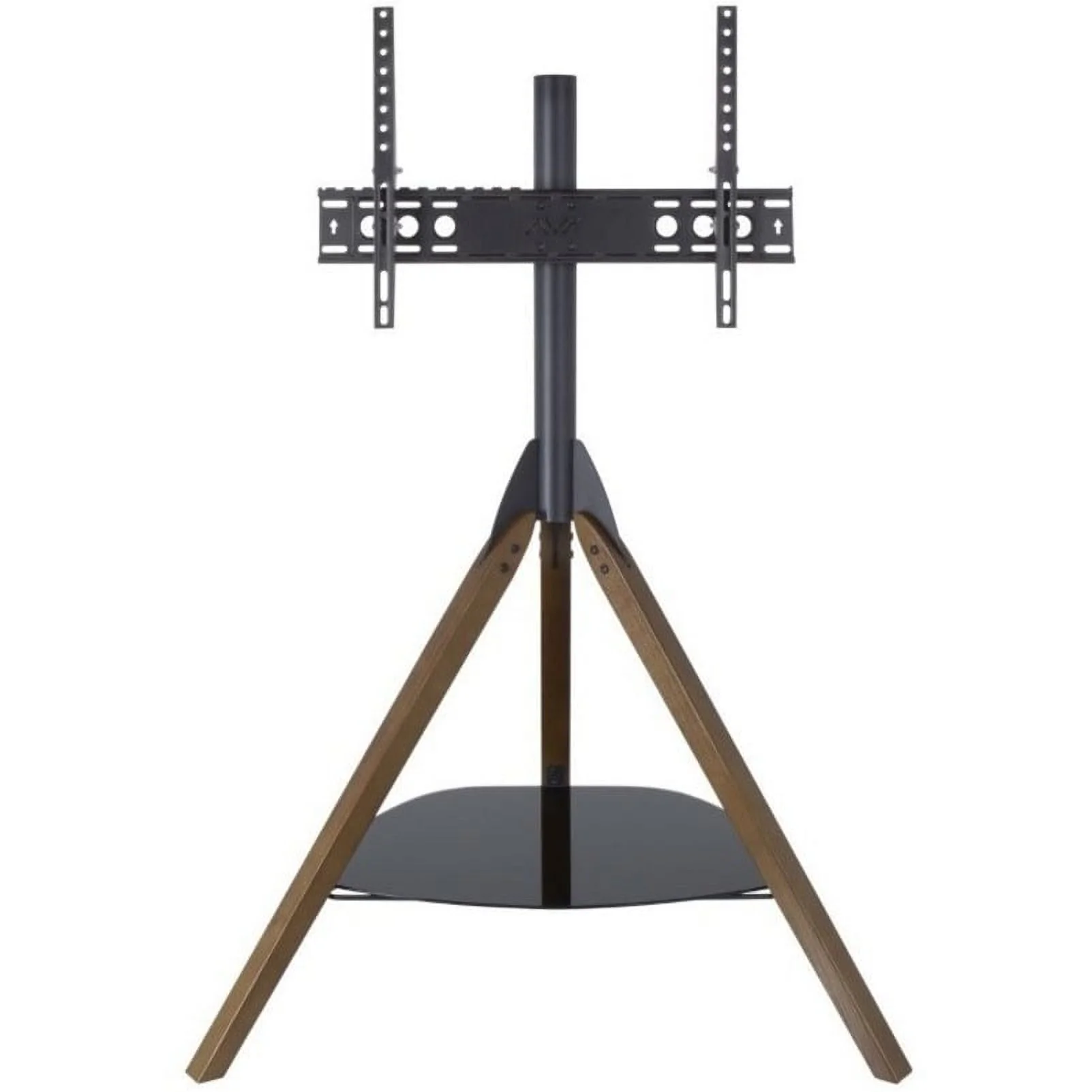 AVF FSL1000HOXDWB-A Hoxton TV Floor Stand with TV Mounting Column for 32-inch to 65-Inch TVs, Dark Wood Legs Column and Black Glass