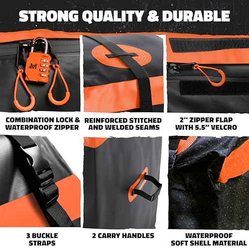 Mockins 16 Cubic Ft. Orange Cargo Carrier Bag & 60"x20"x6" Folding Trailer Hitch Cargo Carrier w/Rear Lights Bundle