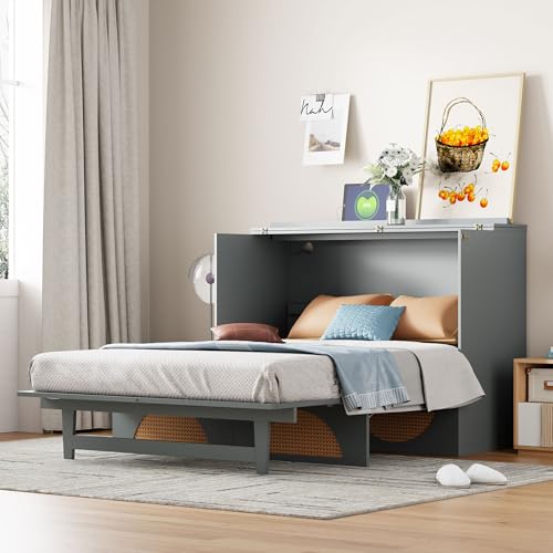 Harper & Bright Designs Full Size Murphy Bed Cabinet Wall Bed Chest with USB