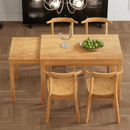 Bellemave 5-Piece Extendable Dining Table Set with Wheels Farmhouse Kitchen Table Set with 4 Chairs and 17.7" Pull-out Side Table