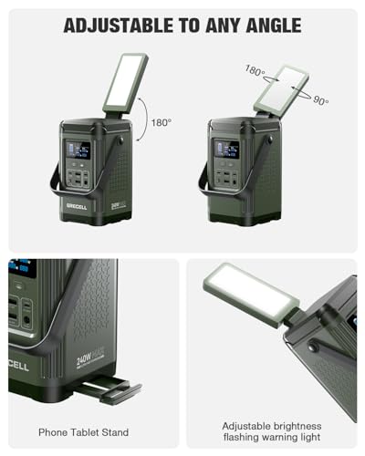240W Portable Power Station 153.6WH Solar Generator, GRECELL LiFePO4 Battery Dual Way 100W PD, Portable Power Bank with Integrated Stand for Outdoors