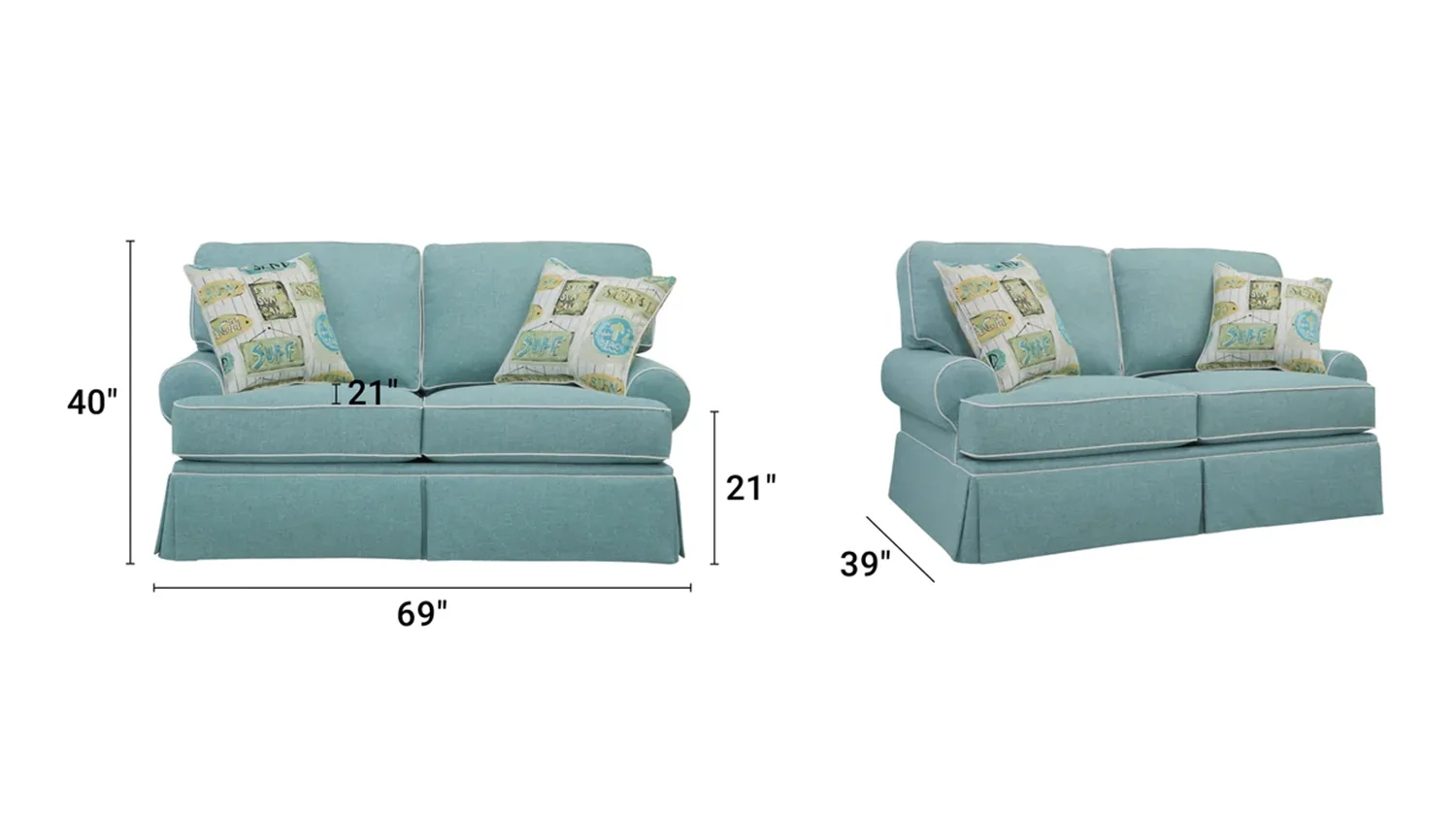 American Furniture Classics Model 8-020-S275A Coastal Aqua Series Loveseat with Four Accent Pillows