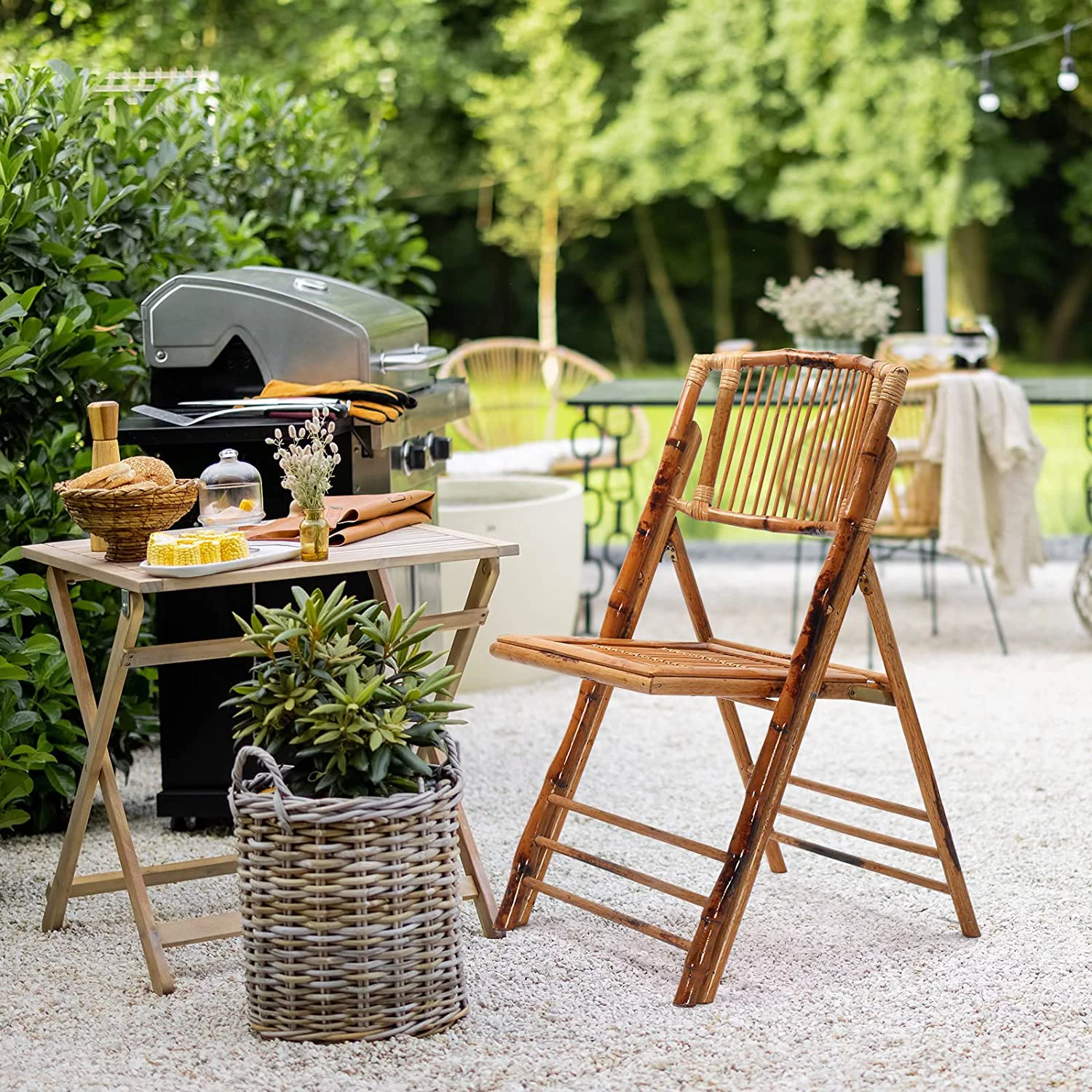 Bamboo Folding Chair, Foldable Dining Chair for Outdoor & Indoor, Patio, Porch, Wedding, Party, Event (4 Pack) …