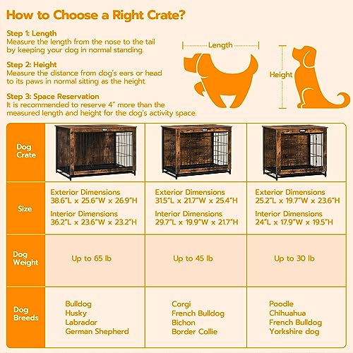 HOOBRO Dog Crate Furniture, 38.6" Large Dog Kennel Indoor, Wooden Cage with Pull-Out Tray