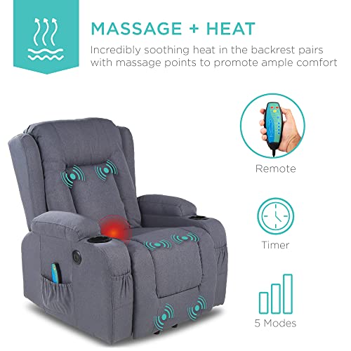 Best Choice Products Modern Linen Electric Power Lift Chair, Recliner Massage Chair, Adjustable Furniture for Back, Legs w/ 3 Positions, USB Port