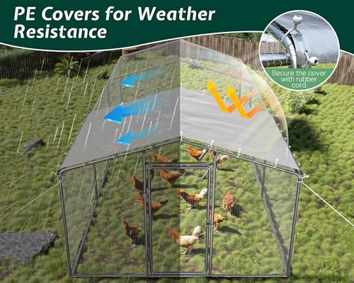 Jocisland 9x25.3x6.4 FT Large Walk-in Chicken Coop with 2 Hinged Doors, Dome Roof, PE Cover & Wire Mesh for Backyard Hen, Rabbit, Duck