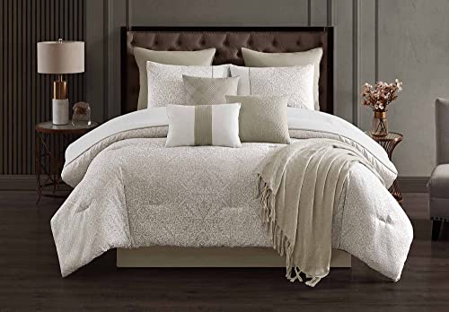 Riverbrook Home 100% Polyester Comforter Set, Queen, Hillcrest - Ivory/Gold, 9 Piece Set
