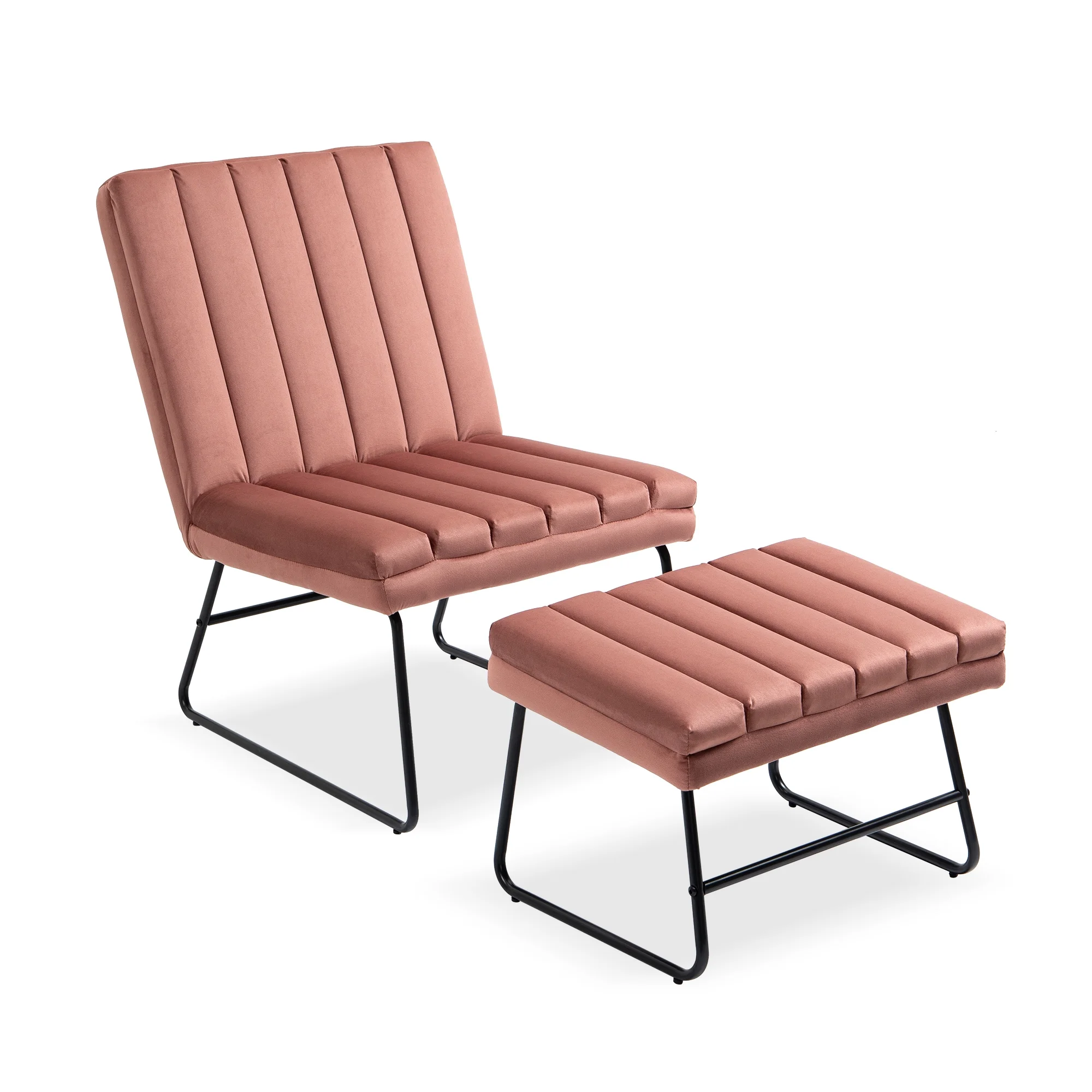 CoSoTower Pink Modern Lazy Lounge Chair, Contemporary Single Leisure Upholstered Sofa Chair Set