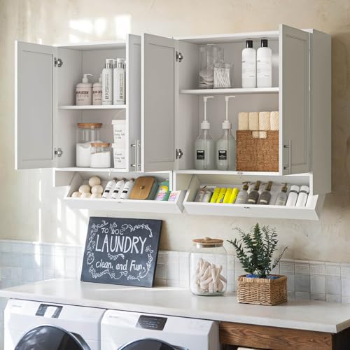 Wall Storage Cabinet - Kitchen Laundry Wall Amount Cabinet with Two Shaker Doors and Shelf, in Grey, 24'Wx2 Pcs