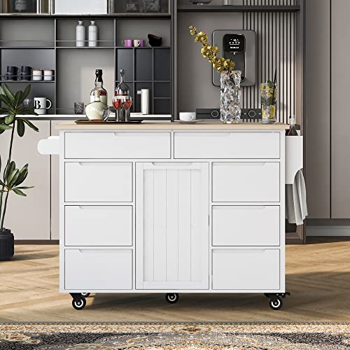 Woenei Kitchen Island Cart with Storage- Rolling Cart Buffet Sideboard with Drawers,Portable Wood Coffee Bar Cabinet,Mobile Island on 5 Wheels