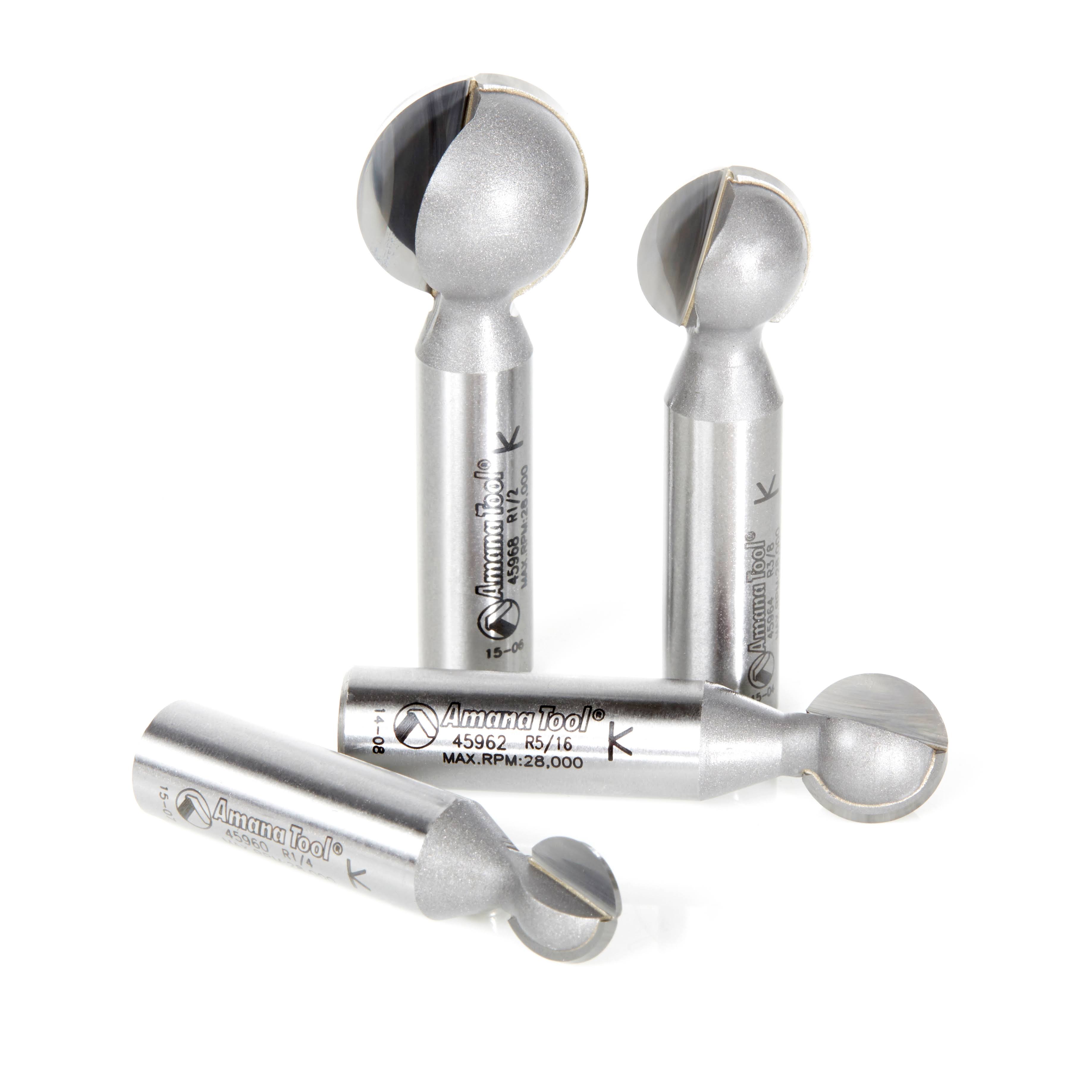 Amana AMS-557 4-pc Carbide Tipped Ball End Router Bit Set 1/2 inch Shank
