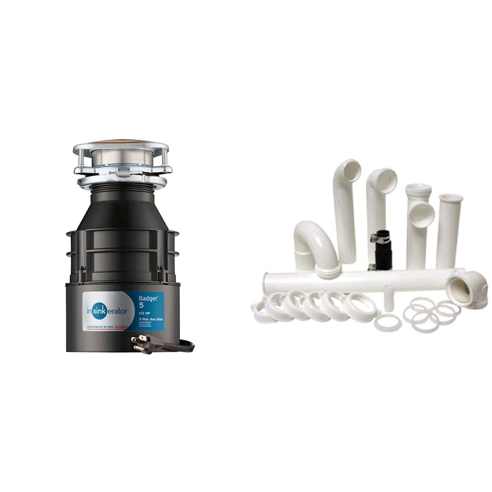 InSinkErator Garbage Disposal, Badger 5, Standard Series, 1/2 HP Continuous Feed, Black & PF WaterWorks PF0989 Garbage Disposal Installation Kit