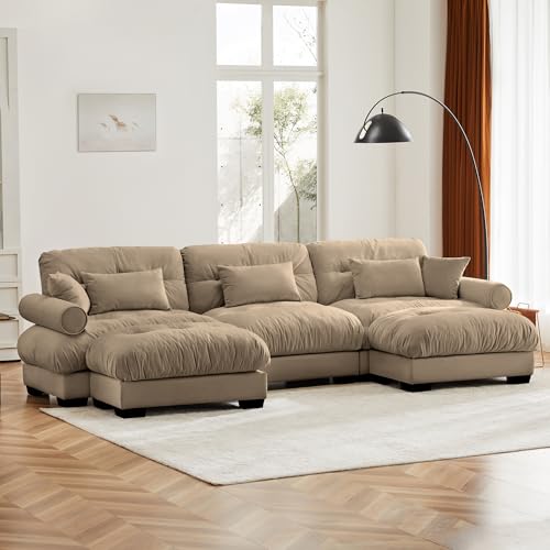 130" Modular Sectional Sofa,Velvet Upholstered Couches for Living Room,3 Seater Green Sofa Couch with Movable Ottoman