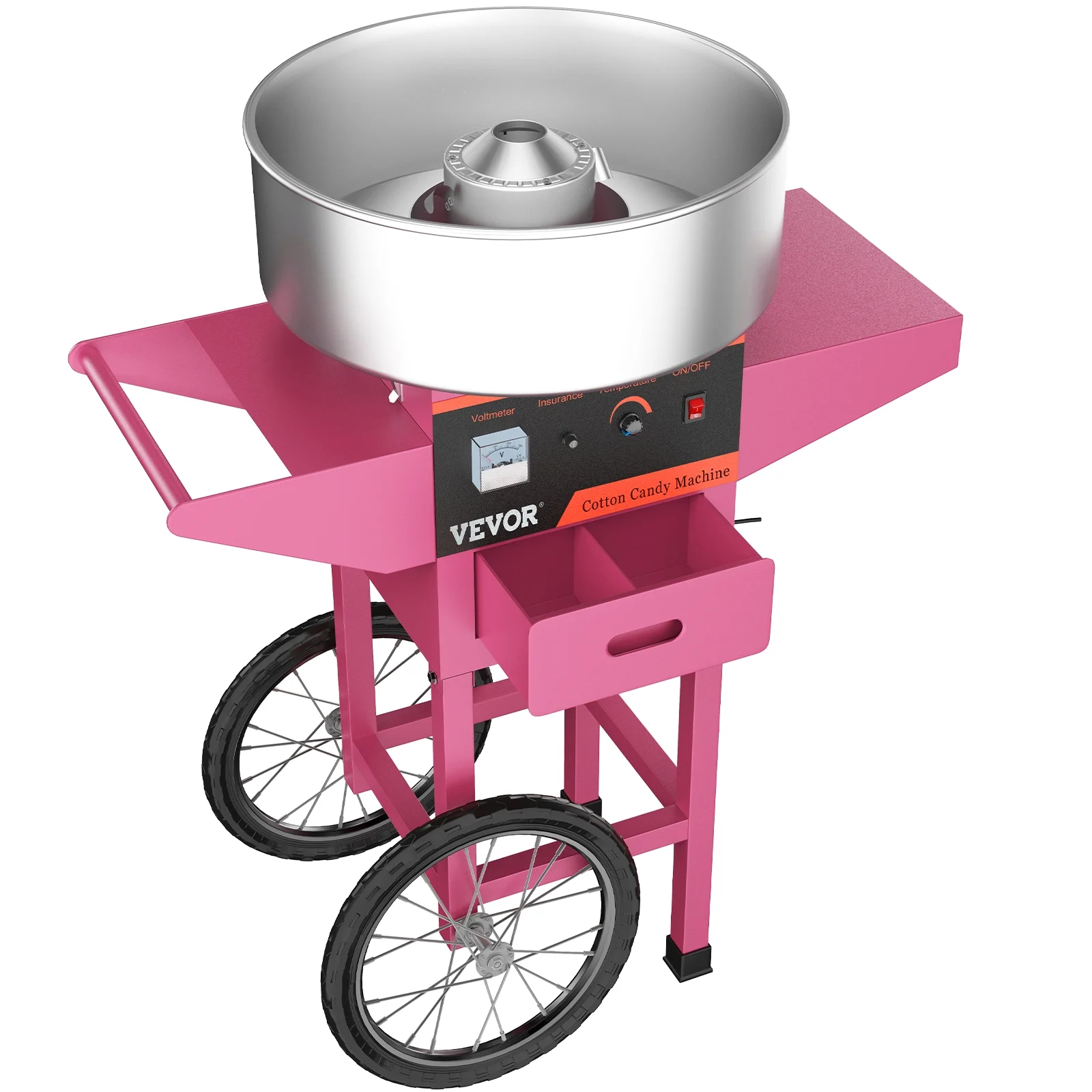VEVOR 21" Commercial Cotton Candy Machine with Cart Pink Stainless Steel Electric Candy Floss Maker with Cart Perfect for Various Parties